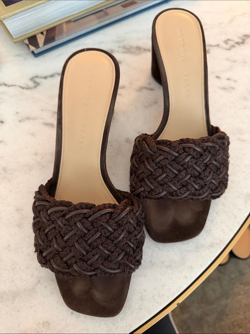 Veronica Beard Brown Braided Slide Mules